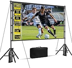 120 inch Projector Screen with Stand, Portable Outdoor Projection Screen Rear Front Movie Screen with Carry Bag Wrinkle-Free 16:9 4K Washable for Indoor Home Theater, Backyard Movie Night