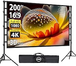 200 Inch Outdoor Projector Screen with Stand: LEORFI Large Projection Screen with Adjustable Tripod, Front & Rear Projection Wrinkle-Free Movie Screen with Transport Bag for Backyard Movie Night