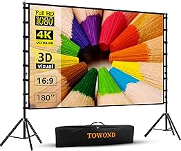 TOWOND Projector Screen and Stand, 180 inch Outdoor Projector Screen 15 FT Large Projection Screen, Portable 16:9 4K HD Rear Front Movie Screen with Carry Bag Wrinkle-Free Design for Backyard Theater