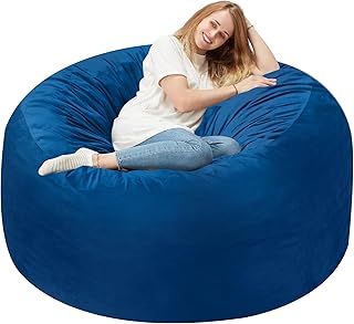 Homguava 3FT Bean Bag Chair: 3' Bean Bags with Memory Foam Filled, Large Beanbag Chairs Soft Sofa with Dutch Velvet Cover-Blue