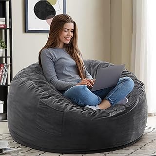 Kromax Large 3.5FT Bean Bag Chair for Kids, Teens, Adults, Memory Foam, Easy to Clean Washable Soft Suede Cover, Reinforced Zipper, Perfect for Living Room, Den, Bedroom, or Dorm, Dark Grey