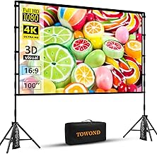 TOWOND Projector Screen with Stand, 100 inch Outdoor Projector Screen Portable Indoor Projection Screen 16:9 4K Rear Front Movie Screen with Carry Bag for Home Backyard Theater