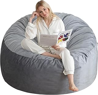 3 Ft Bean Bag Chair, Memory Foam Bean Bag Chairs for Adults with Filling, Round Bean Bag Sofa with Filler Included, Beanbags with Soft Dutch Velvet Fabric,3 Foot, Dark Grey