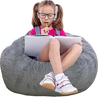 Classic Bean Bag Chair, with Faux Rabbit Fur Cover for Teens and Kids, Memory Foam Bean Bag Chairs, Ultra Soft Faux Fur Fabric, 2.5 feet Round Fluffy Bean Bag Sofa