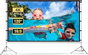 Projector Screen Outdoor, Vamvo Portable Projectors Screen with Aluminum Alloy Stand 120" Foldable Screens, 10 Feet Indoor Movie Screens with Carrying Bag for Home Theater Backyard Movie Night