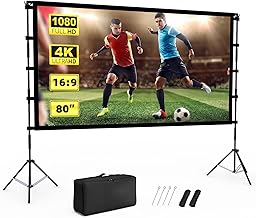 Projector Screen Outdoor, Vamvo Projector Screen with Stand Portable 80" Foldable ProjectorScreen, 10 Feet Indoor Movie-Screen with Carrying Bag for Home Theater Backyard Movie Night