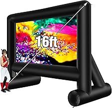 16 Feet Inflatable Projector Screen Outdoor Inflatable Movie Screen with Blower Carry Bag - Front and Rear Projection Blow Up Screen for Backyard Movie Night Pool Party