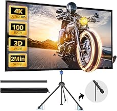 Projector Screen with Stand, Paris RHÔNE 100-inch Outdoor Indoor Projector Screen 16:9 4K HD PVC, 1.5 Gain Portable Wrinkle-Free Movie Screen for Home Backyard Theater with Carry Bag, Ground Nails