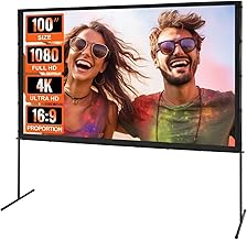 Projector Screen 100 Inch, Outdoor Movie Screen with Stand 16:9, 4K HD Portable Projection Screen, Wrinkle-Free for Home Theater Backyard Cinema